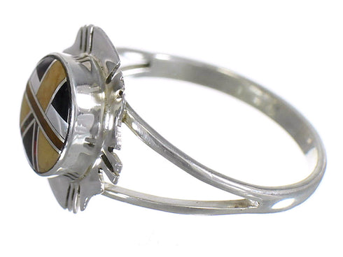 Sterling Silver Multicolor Inlay Ring Size 5 RX84194